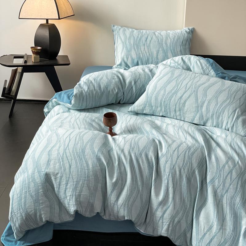 全棉水洗棉三层纱提花四件套学生床三件套家用床品套件床单枕套++