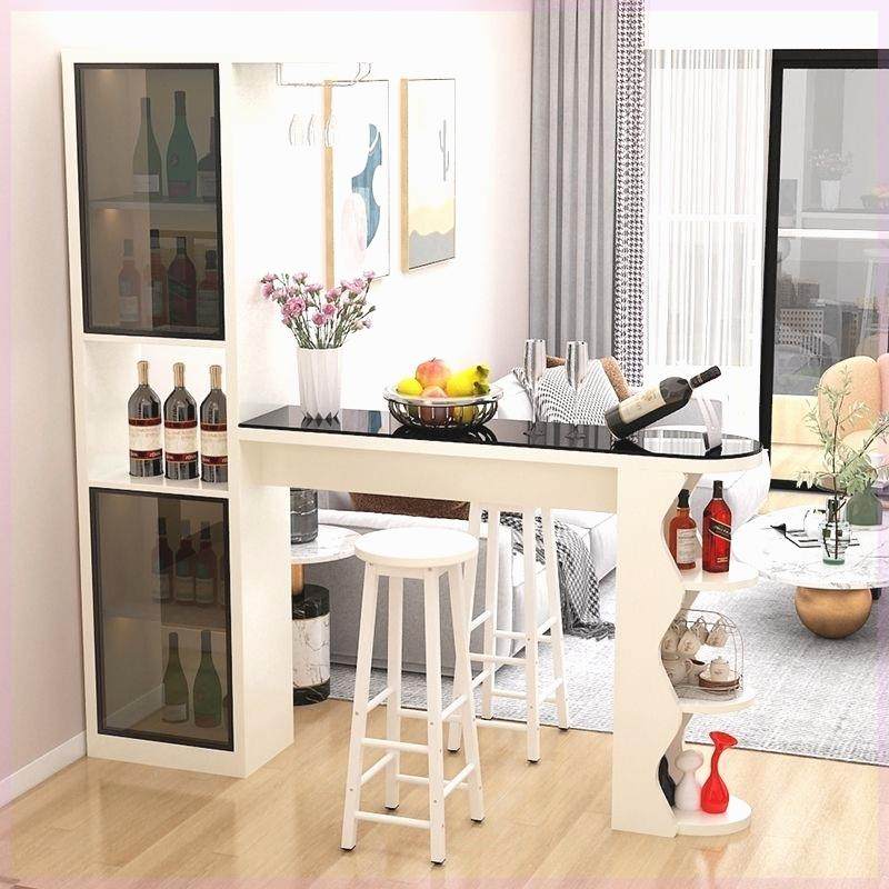 奢岩板吧台桌家用酒柜轻客厅隔断一体玄家伸用缩转角PHP关餐边柜