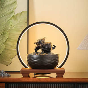 陶瓷流水摆件循环水办公桌茶台招财开业装 喷泉百财流水器 饰品中式