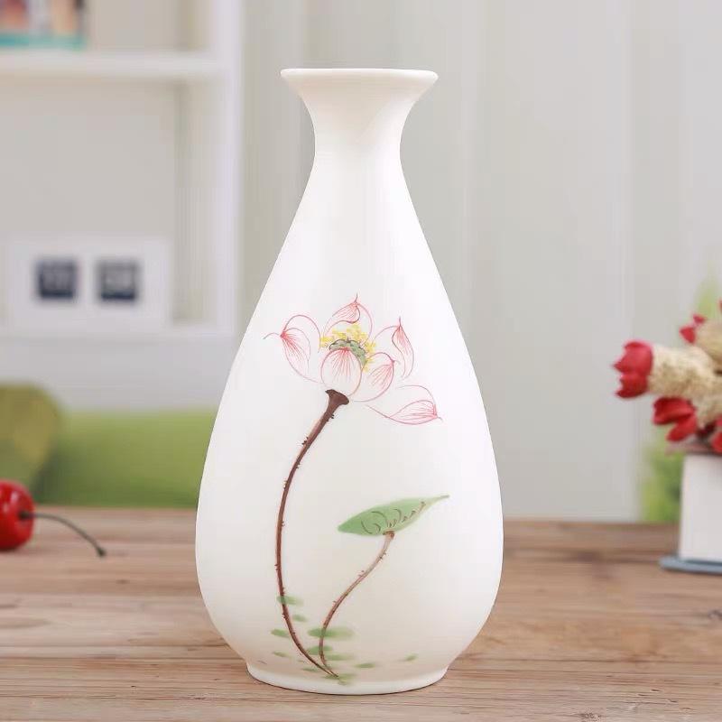 创意手绘荷花白瓷花瓶干花花瓶