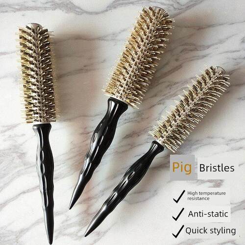 公猪鬃毛铝管滚筒梳美发沙龙专业吹卷发造型梳与内扣防静电圆柱梳