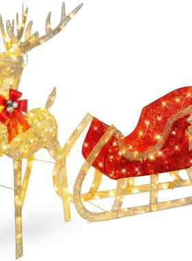 三只麋鹿拉雪橇家庭组商场橱窗圣诞装饰品摆件Deer pulled sled
