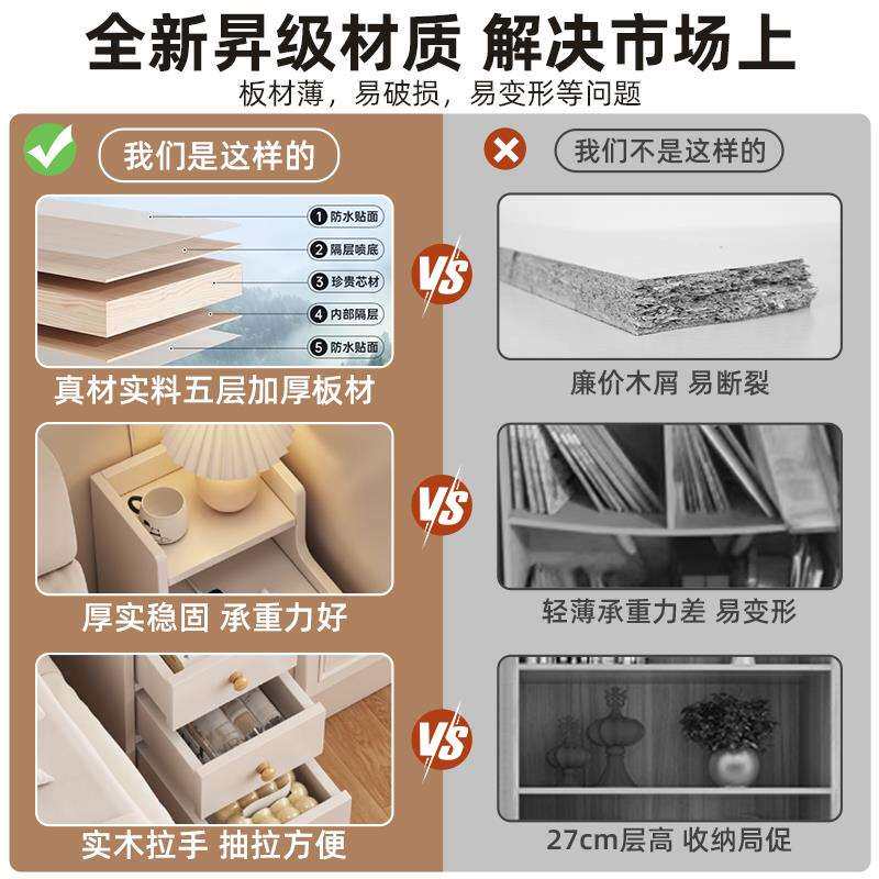 床头柜小型收纳柜子储物柜卧室床边夹缝小柜子简易置物架实木书柜