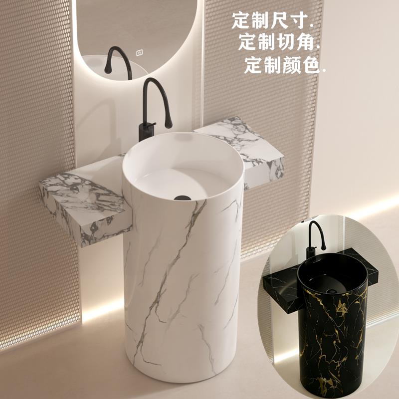 陶瓷立柱盆定制切角岩板台面洗手盆立柱式一体酒店洗手盆洗脸盆