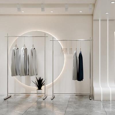 服装店挂衣架不锈钢银货架落地式挂衣杆女装店服装展示陈列架钢架