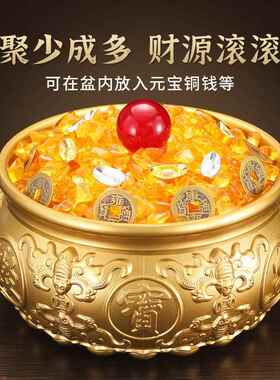 新款直销八福聚宝盆缸摆件家用加厚实心铜盆中式黄铜米缸大号铜缸