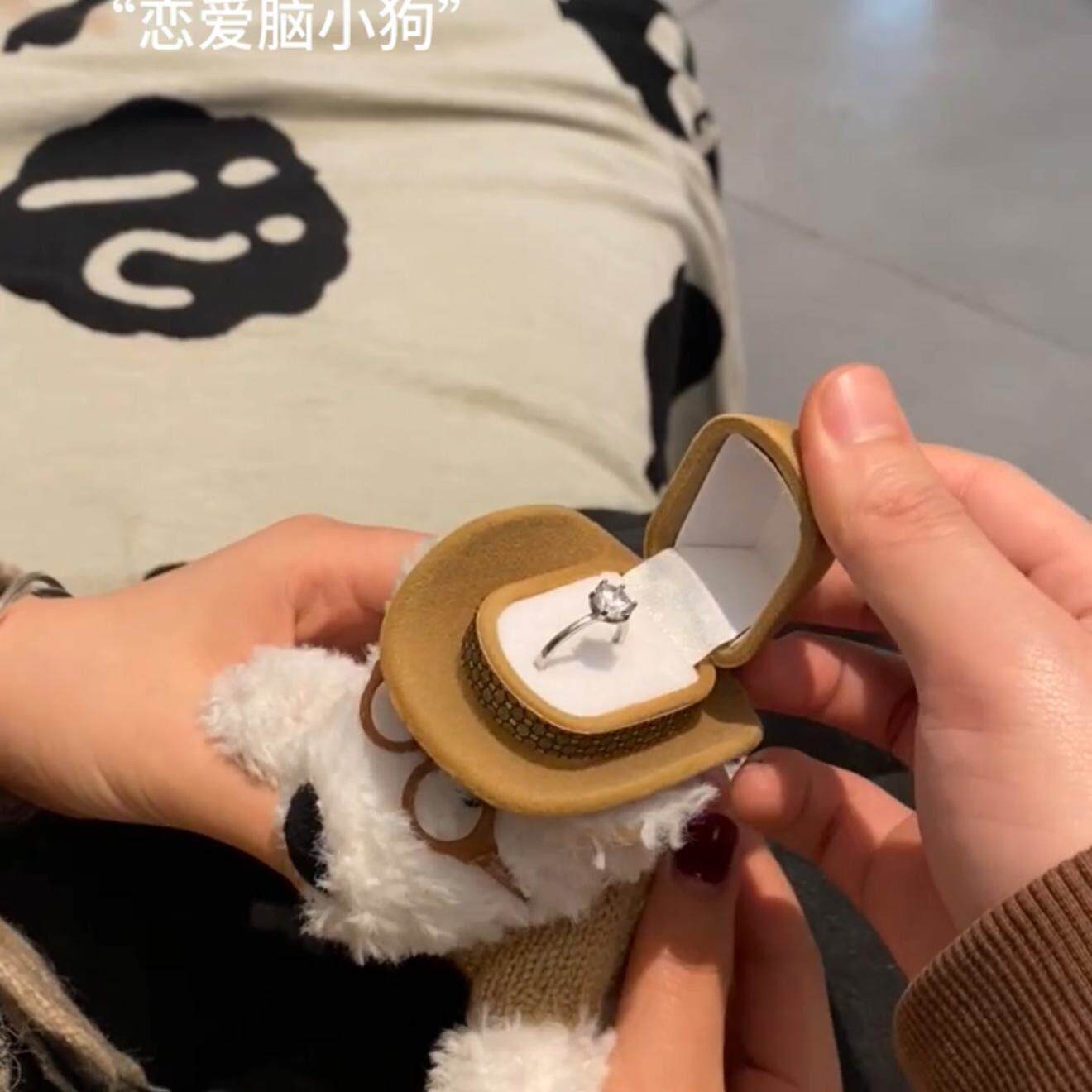 西高地戒指盒潦草小狗惊喜盒子创意纪念日求婚毛绒玩偶礼物送女友