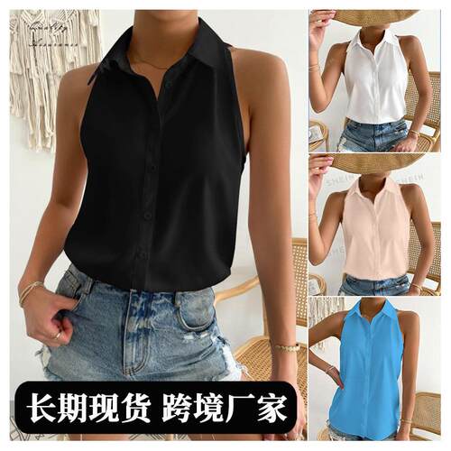 Satin sleeveless shirt women's satin top shirt
