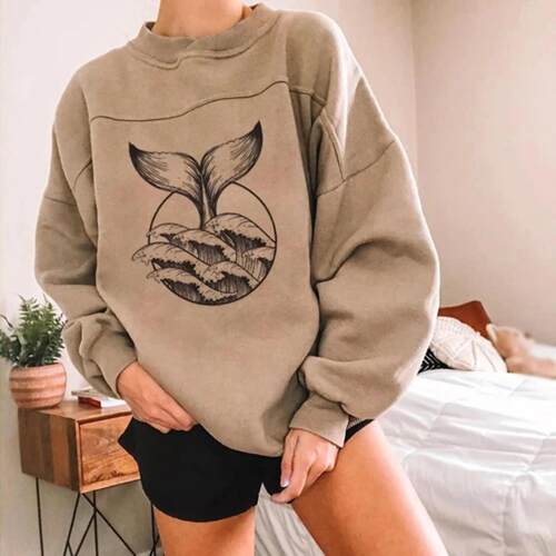 Whale fleece warm hoodie pullover for women