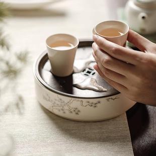 束刻 草木灰釉壶承茶承陶瓷干泡台禅意茶具配件茶台水盂