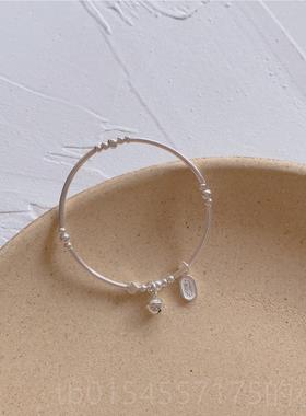 正品原创力小众设计礼感s92女5纯银铃铛手链可爱弹细手镯手环不掉