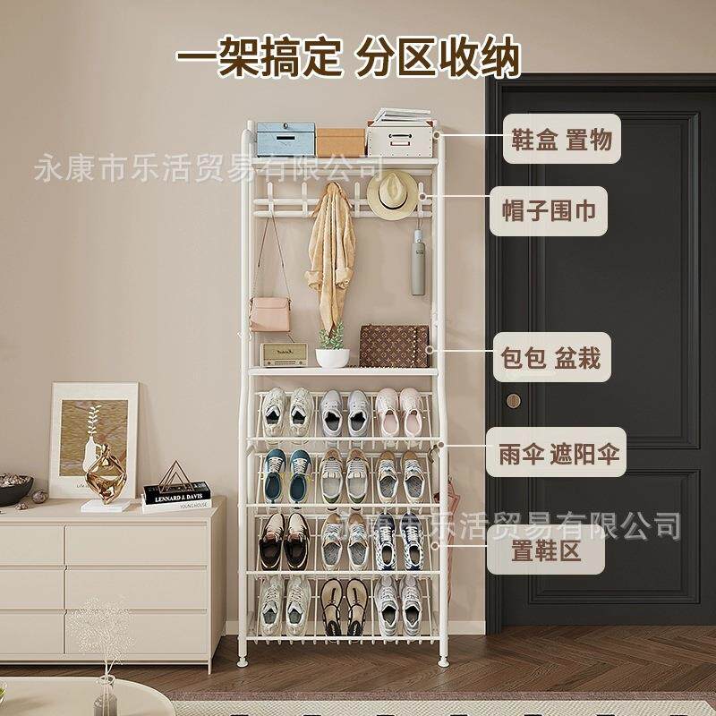 简易超薄鞋架家用小窄门口挂衣一体式衣帽架挂包收纳多层置物架