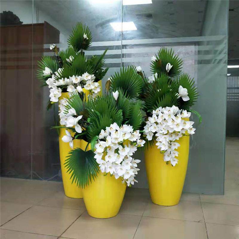 玻璃钢花盆简约斜口花钵商场装饰摆件售楼部花瓶户外组合花器美陈