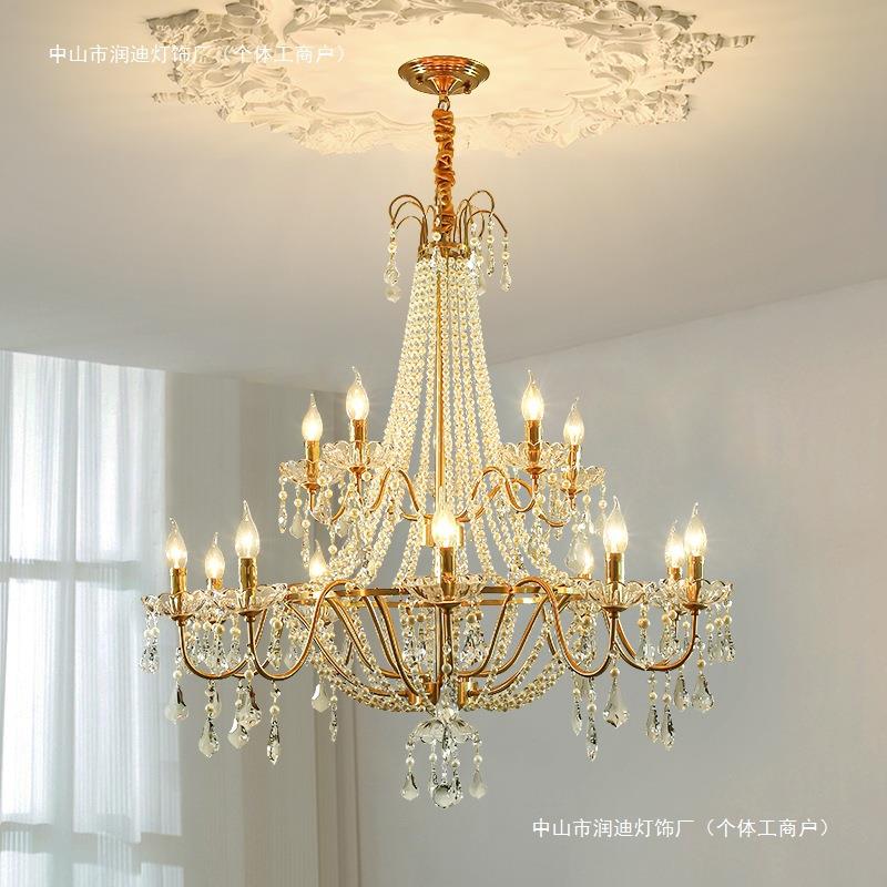 法式全铜客厅水晶吊灯美式轻奢豪华酒店大厅中空复式楼梯挑高灯具