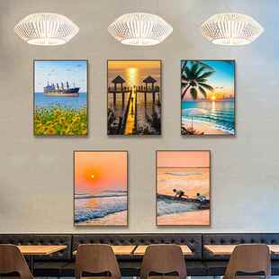 海南三亚街道景点挂画餐厅墙面特色美食装饰画沙滩海岸风景壁画