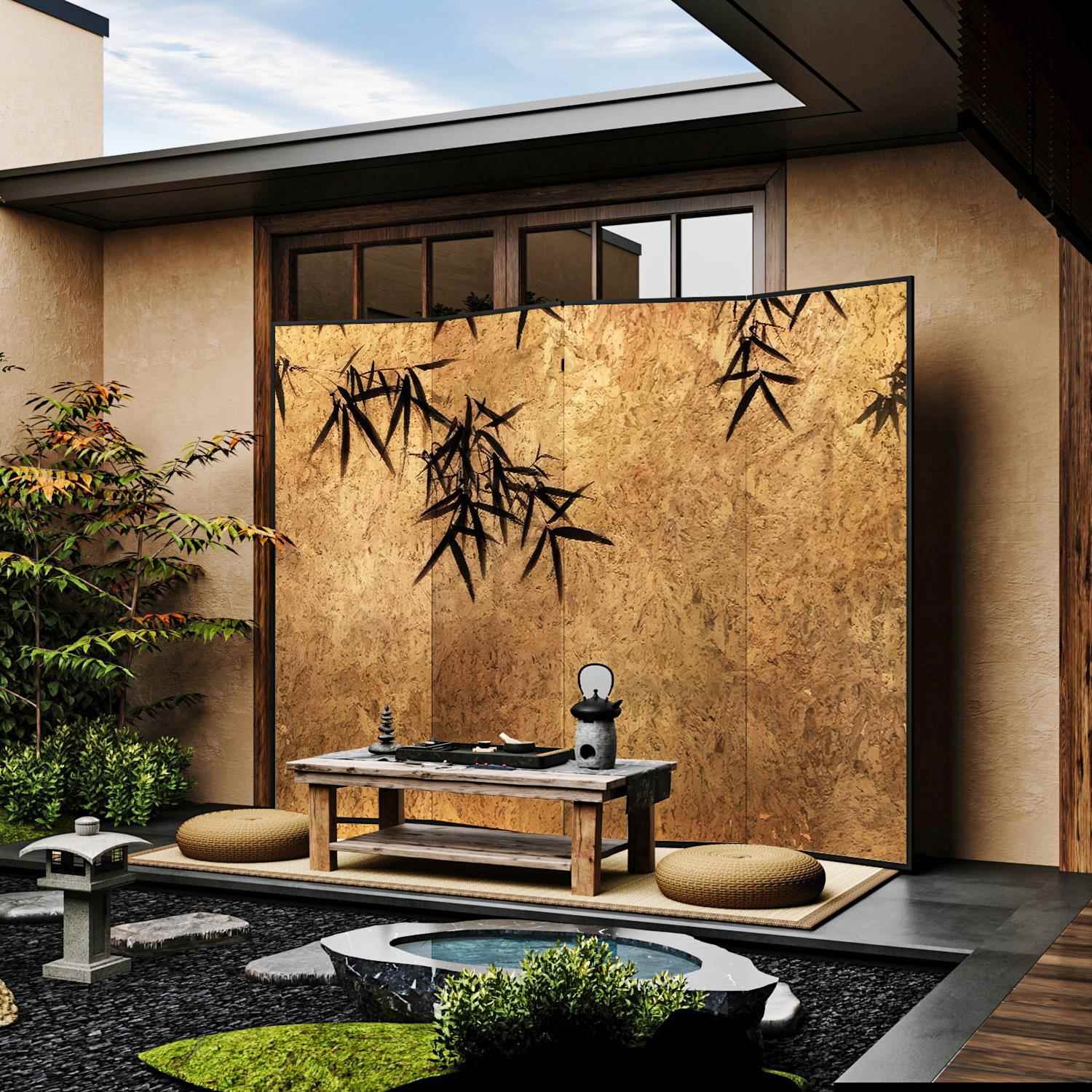 中古简约竹子意境折叠屏风复古客厅民俗会所遮挡不透隔断实木移动