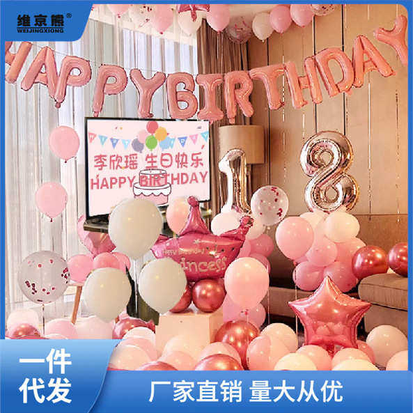 女孩生日布置场景装饰快乐气球派对网红儿童背景墙家庭简单高链衡,节庆用品/礼品,气球,淘宝优惠券,粉丝福利购,淘宝优惠卷