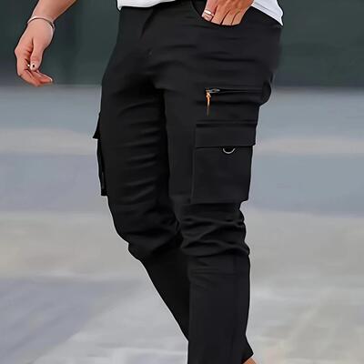 Men's Solid Flap Pocket Cargo Pants Slim Casual Street