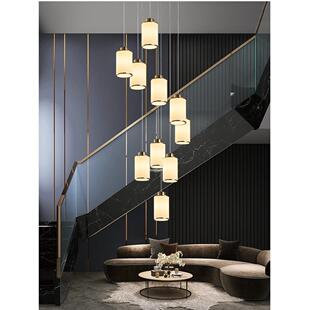 复式楼梯吊灯新中式楼梯间客厅灯具美式别墅中空旋转楼梯长吊灯