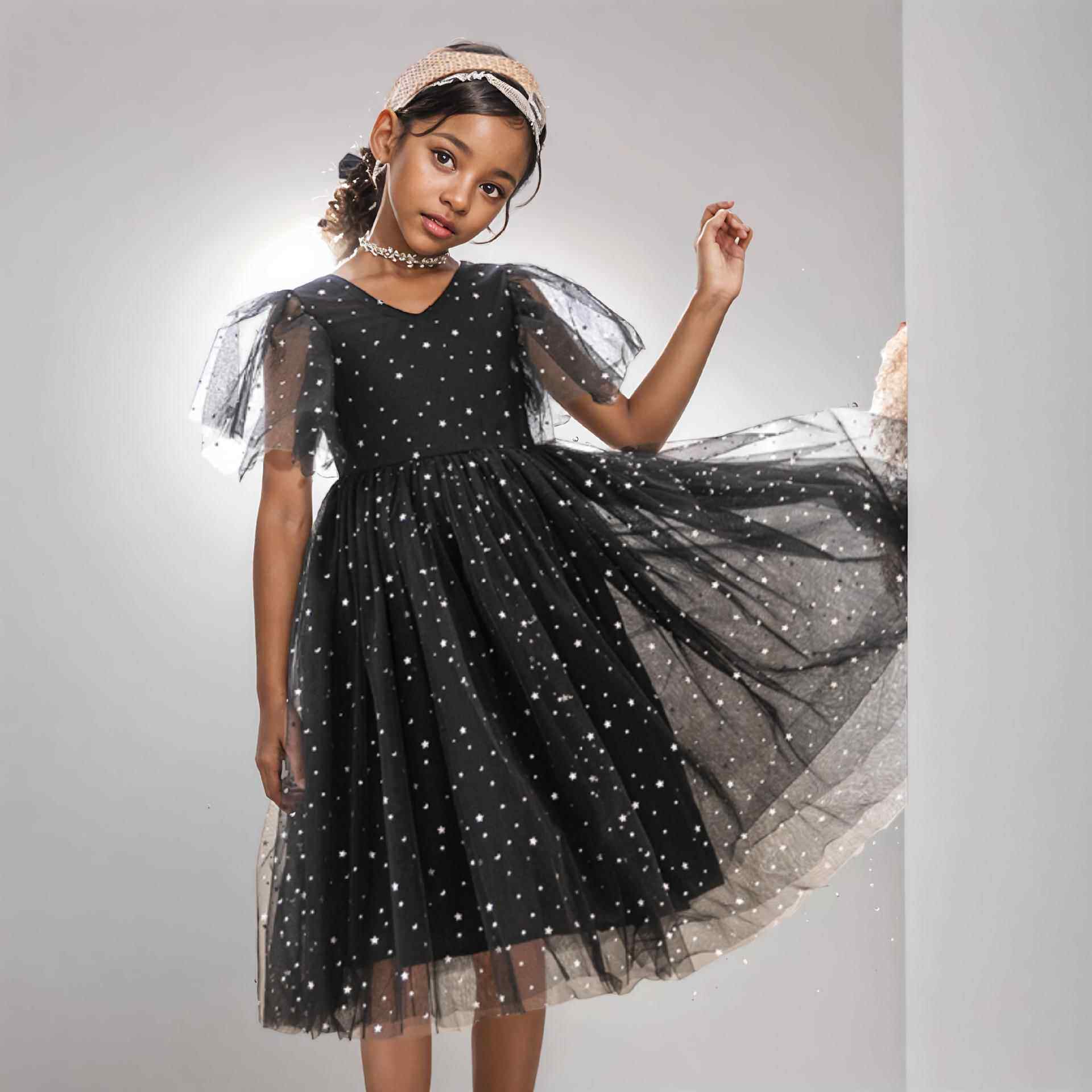 女童亮片连衣裙2025夏季新款中大童主持人礼服儿童公主裙蓬蓬纱裙