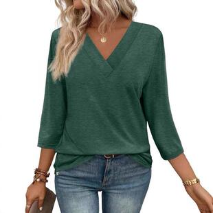 womens spring summer half sleeve casual vneck tshirt solid