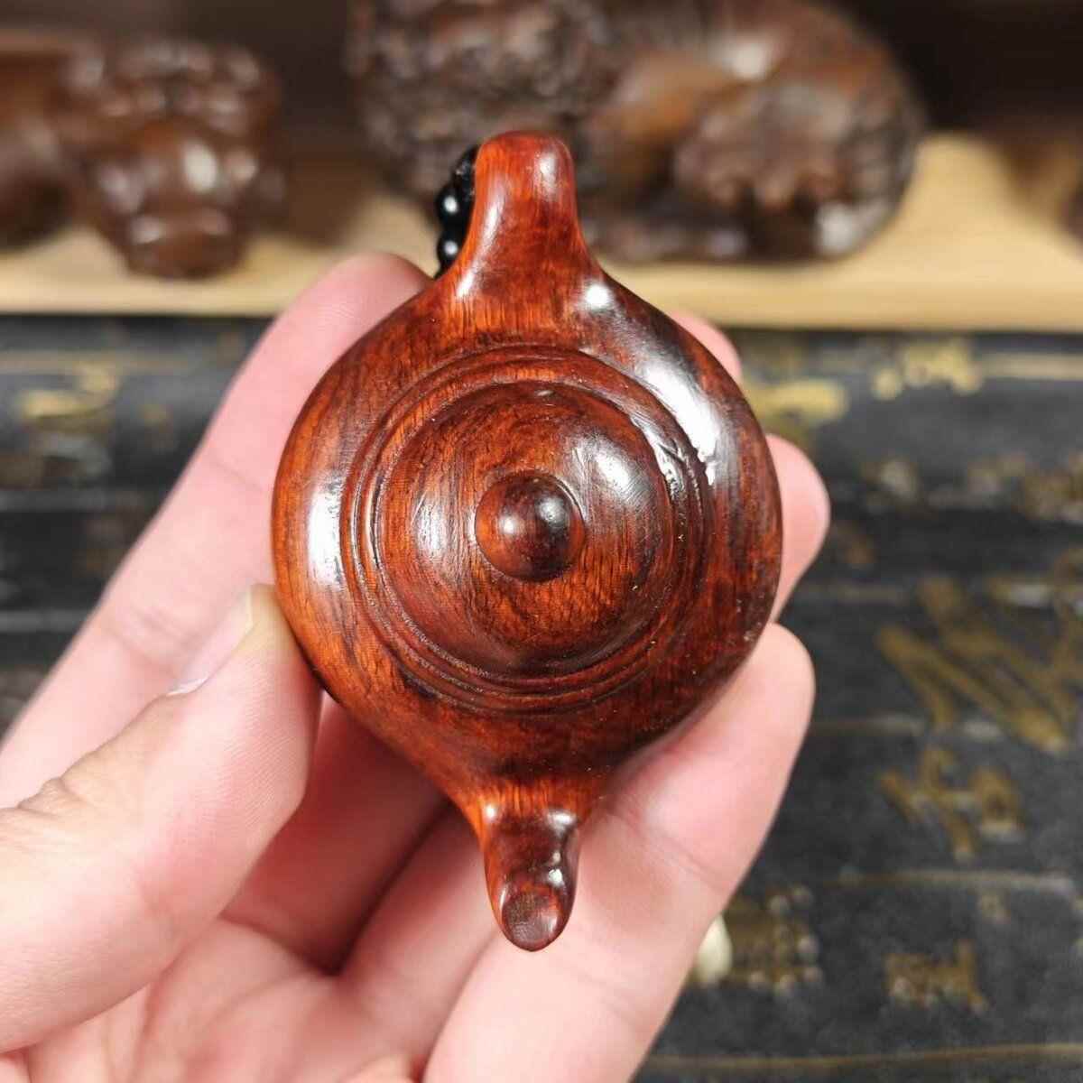 7厘小玩叶紫檀木雕把件把把壶光面EBV壶挂件工茶壶实米心文艺品