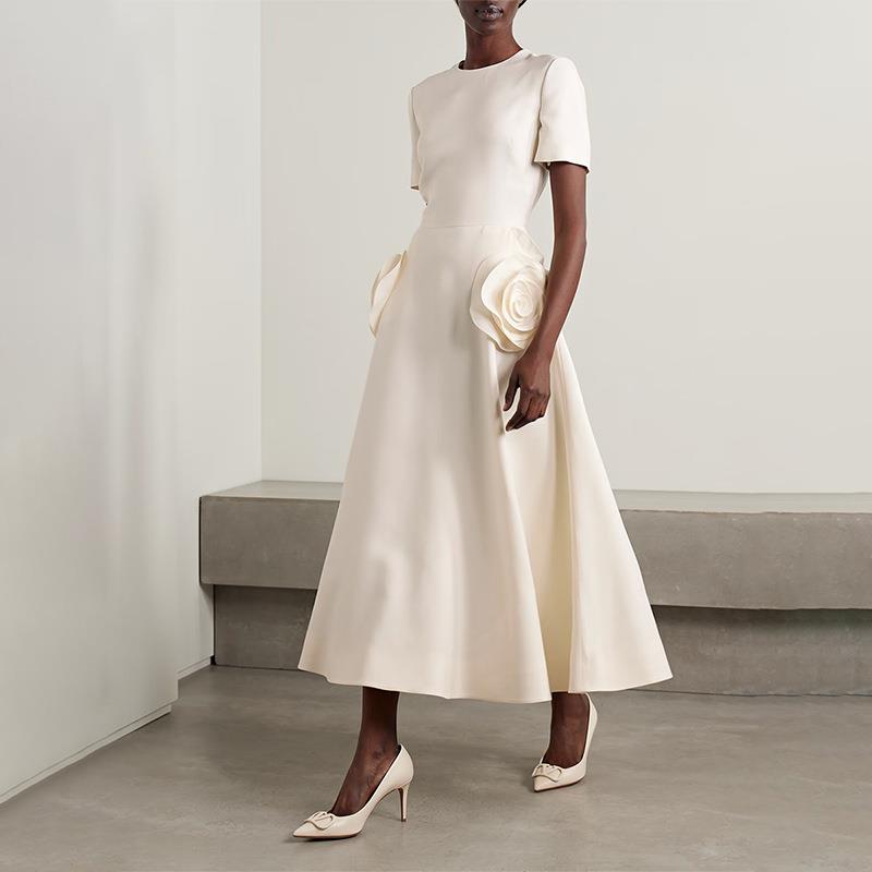 A-line fashion slim round dress for autumn temperament neck