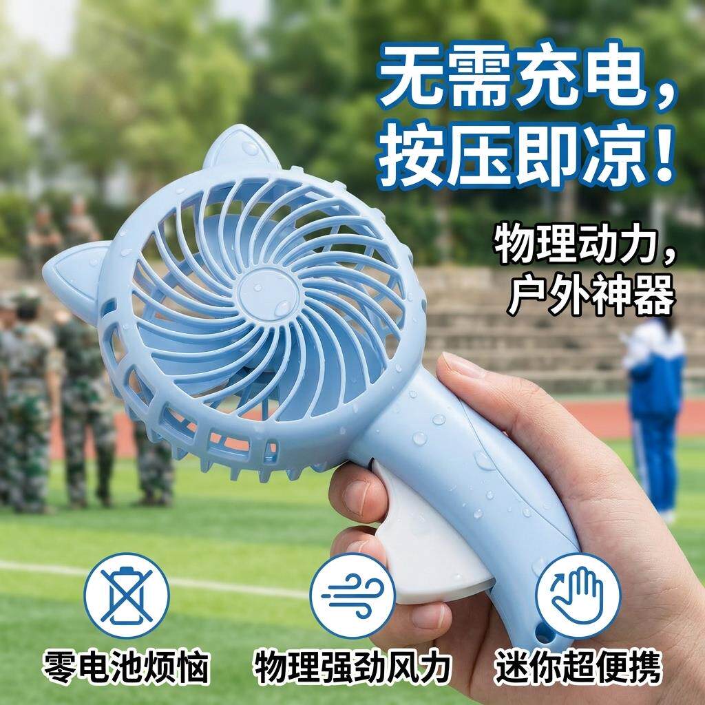 迷你可携式手持风扇儿童户外小型手压手摇电卡通猫耳随身手按扇