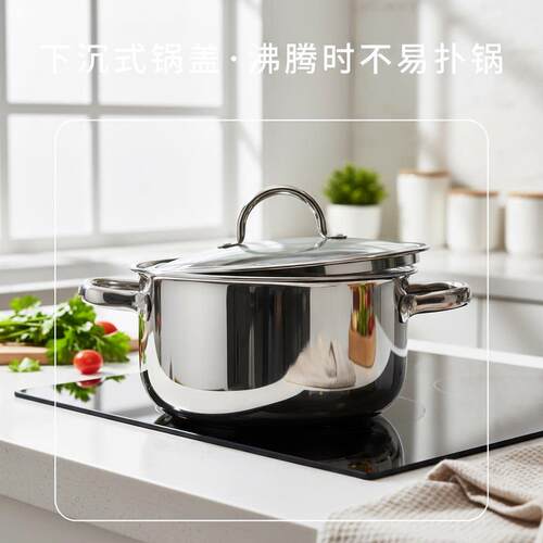 18-10不锈钢双耳奶锅小汤锅煎炒煮多用锅一人食煮面16cm钢盖加厚