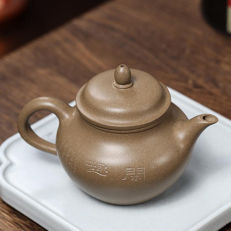 宜兴紫砂壶茶壶茶具原矿青灰段荷塘秋水精美刻绘手工制作