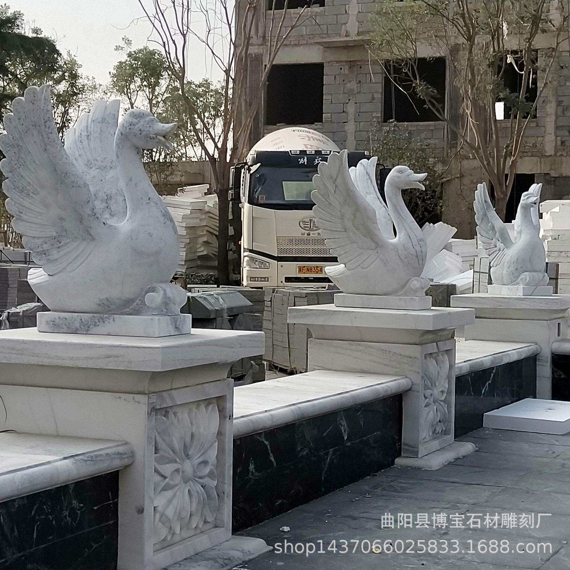 喷泉石雕天鹅大理石汉白玉吐水动物装饰小区绿化流水动物雕塑摆件