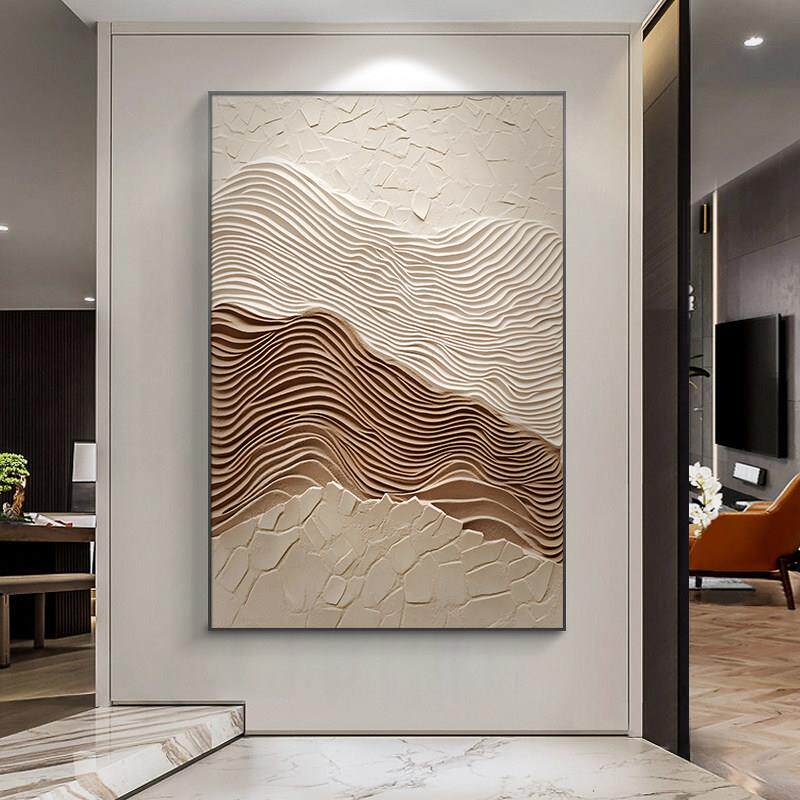 咖色山脉玄关挂画 画抽象线 线条入户门装饰画 画竖款沙发背景落