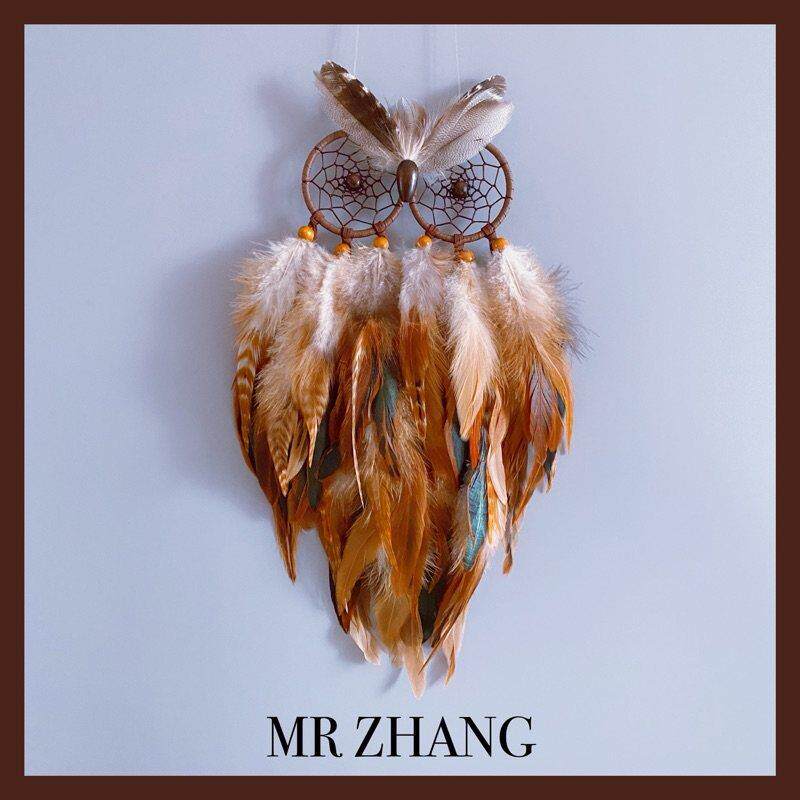 MR ZHANG原创男生捕梦网猫头鹰房间挂饰羽毛文艺礼物覆古ins风
