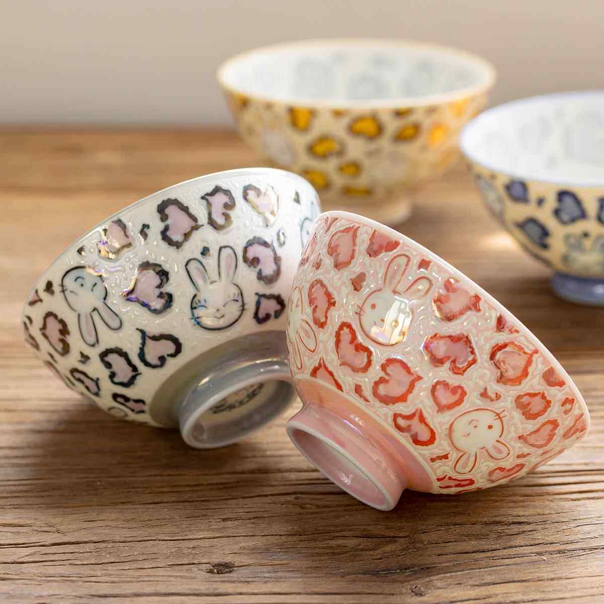 日本进口美浓烧亮面可爱兔子陶瓷碗日式米饭碗甜品碗家用餐具汤碗