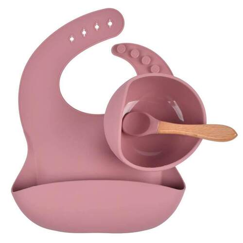 3Pcs Baby Silicone Bibs+Dinner Plate Bowl+Spoon Dishes Set