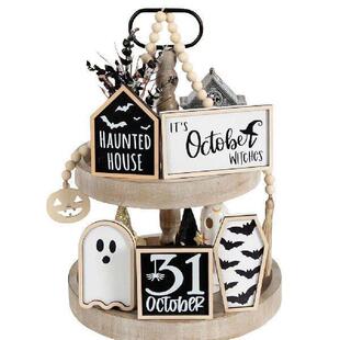 Sign House 6Pcs Wooden Coffin Haunted Bat Cute Ghost