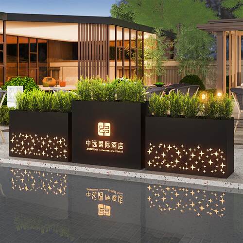 户外花箱种植树箱房地产售楼部铁艺花池花坛外摆花槽组合花盆带灯