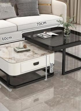 轻茶几客厅家用现代简约小户型网奢电方红形玻璃岩见详情板茶几视