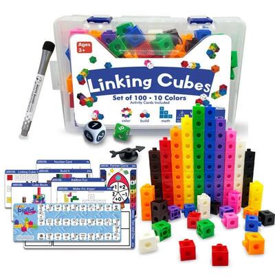 Linking Cubes Math Blocks Toy with Activity Cards 100pcs Num