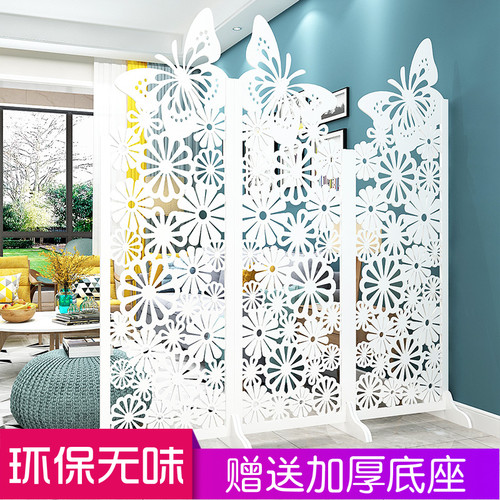 7W屏风隔断玄关时尚客厅白色雕花折叠屏风店铺橱窗背景镂空移动屏