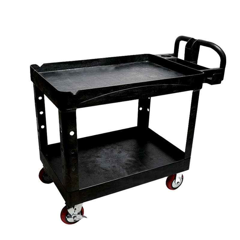 厂家批发N6轻型塑料拣货车中号手推车商用双层手推移动工具推车