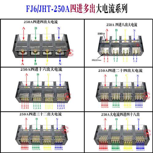 250A大电流接线端子 4进16/24/32/48出铜排延长线 三相四线接线盒