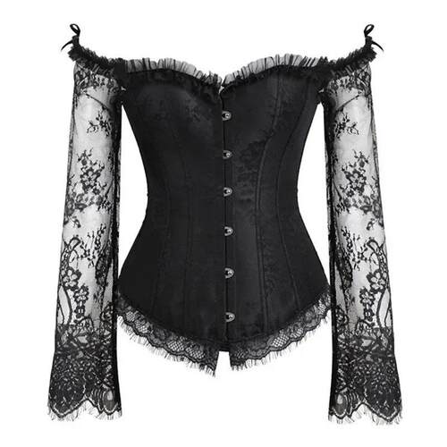 Corset Tops for Women with Sleeves Bustier Overbust Lace Up