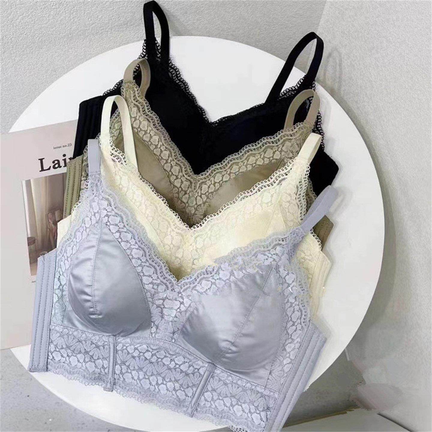 法式蕾丝美背文胸 侧收副乳无钢圈聚拢薄杯内衣
