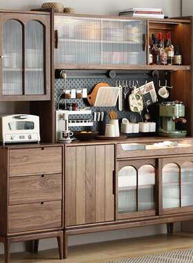 北美黑胡桃木复古客餐厅靠墙一体餐边柜大容量收纳储物碗碟茶水柜