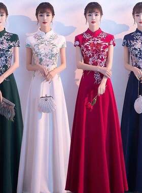 中国风女士晚礼服2021新贵族宴会主持人优雅长旗袍光环女王礼服