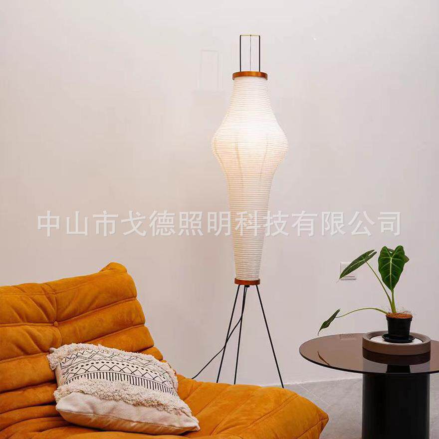 新款北欧简约中古风宣纸落地灯奶油风客厅沙发旁展厅设计师款灯具