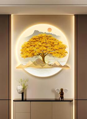 发财树入挂户关玄装饰画轻高档招财进宝画圆111QWL22形带灯客厅走