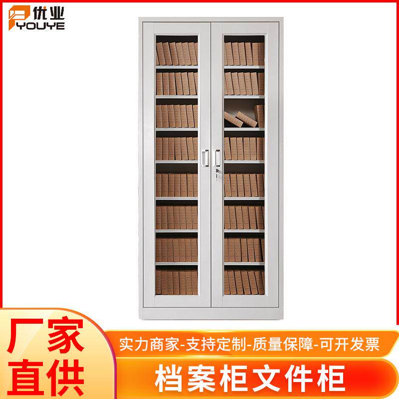 源厂供应全玻开门办公文件柜器械柜钢制资料柜加大加厚带锁铁皮柜