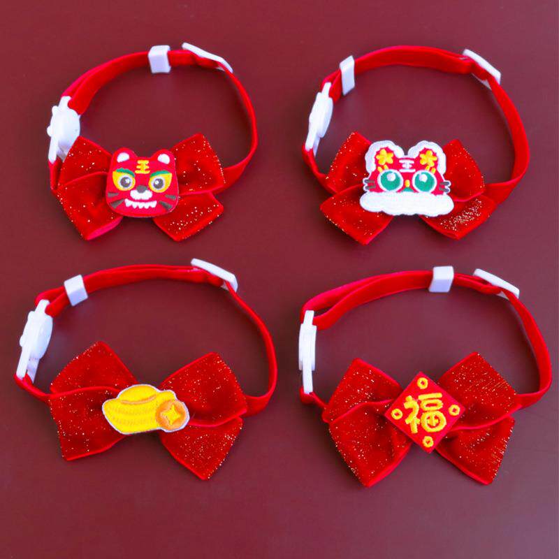 跨境亚马逊宠物猫咪狗狗项圈可爱新年节日氛围过年领结可调节安全